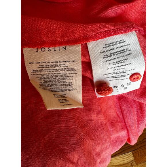 Joslin Hibiscus Orange Linen Ballon Sleeve Floral Button Down Top NWT Size 6 - Picture 7 of 8